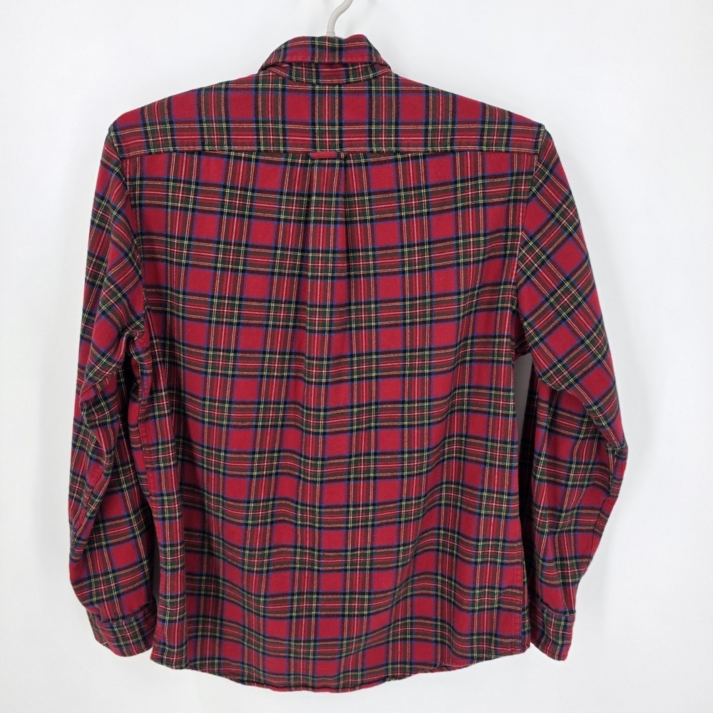 Lands' End Flannel Shirt Men's Large Red Plaid Traditional Fit Cotton Button - Picture 4 of 9